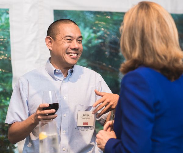 faculty chatting at the Career Professorship Dinner